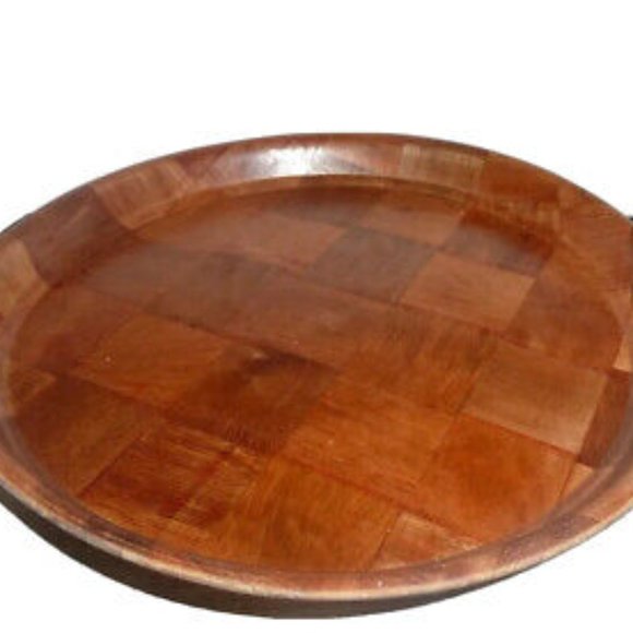 Home Master Two Ornate Vintage Woven Wood Bowl & Circle Tray Set - Picture 3 of 5
